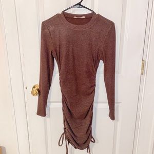 Brown Side Cinch Knit Dress